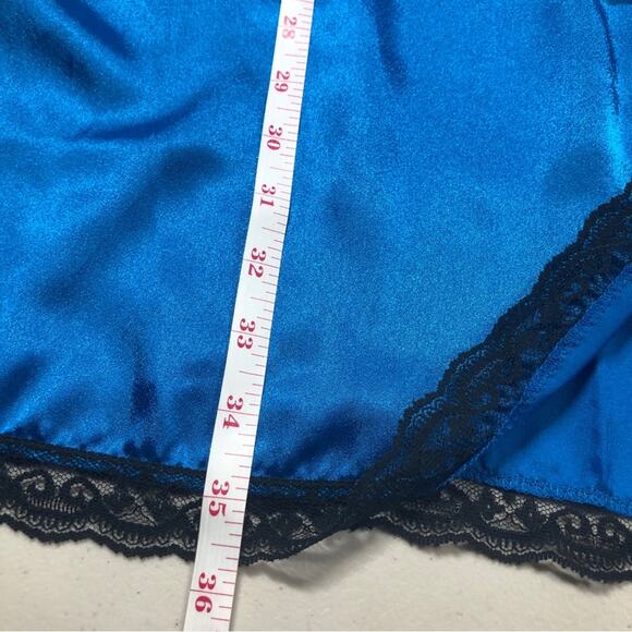 Lily of France vintage blue satin silky black lace robe large - Picture 5 of 7